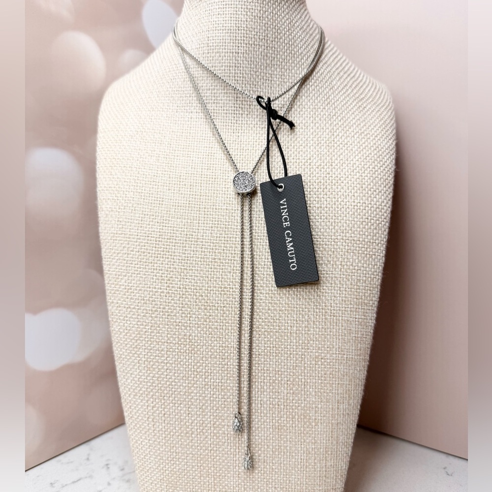 Vince Camuto Silver-Tone Crystal Glass Stone Pave Slider Necklace